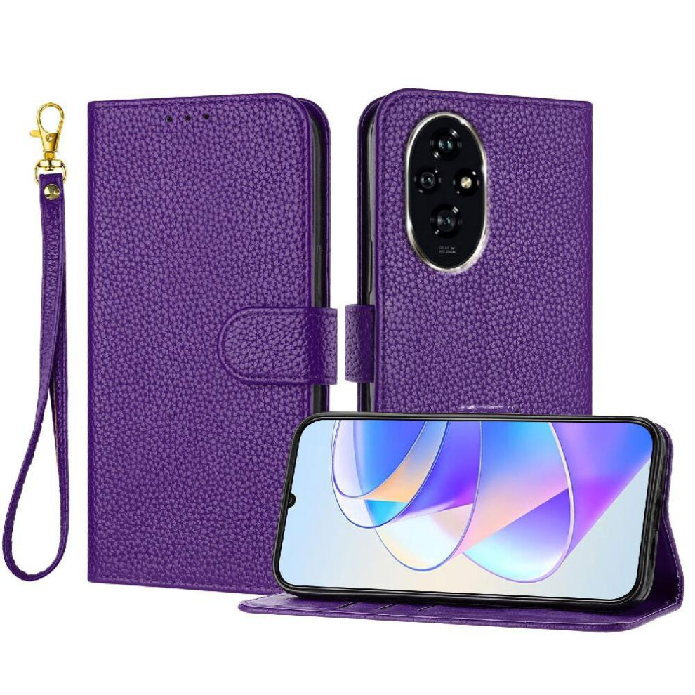 (Purple) Phone Case For Honor 200 Litchi Pattern Flip Folio Card Slots Holder Wallet Pu Lether Purple 764563586059