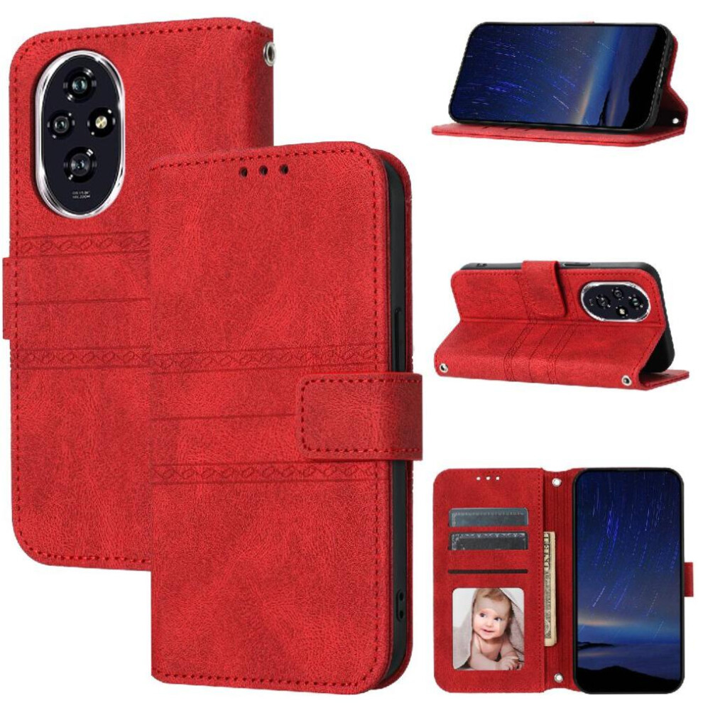 (Red) Flip Case For Honor 200 Magnetic Closure Wallet Case Shockproof Protective Pu Leather Kickstand Red 764563586523