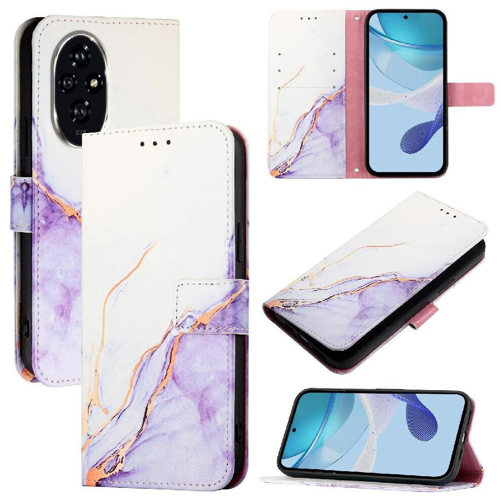 (Purple) Case For Honor 200 Pro 5G Pu Leather Kickstand Wallet Marble Pattern Purple 764563586615