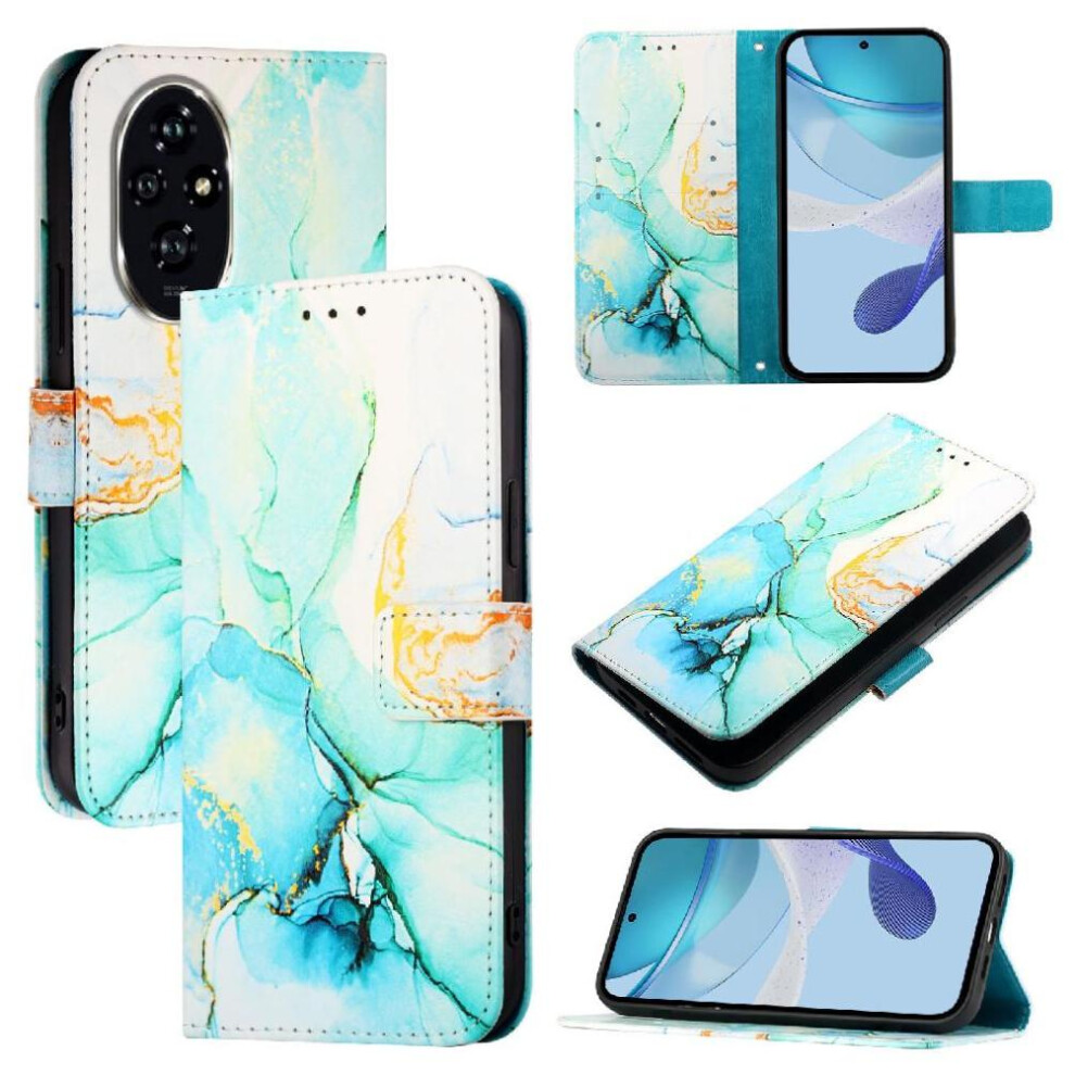 (Green) Case For Honor 200 Pro 5G Pu Leather Kickstand Wallet Marble Pattern Green 764563586622