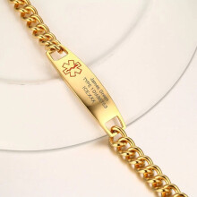 (Gold, BLOOD THINNER) Stainless Steel Medical Alert ID Bracelet Wristband Personalized Engraving