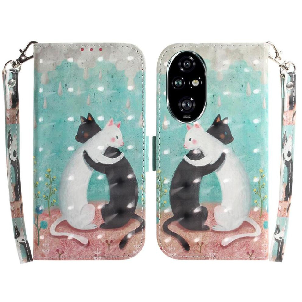 (C9 ) 3D Painted Protective Case For Honor 200 Pro 5G Card Slots Pu Leather Wallet Magnetic Closure Lanyard 764563586776