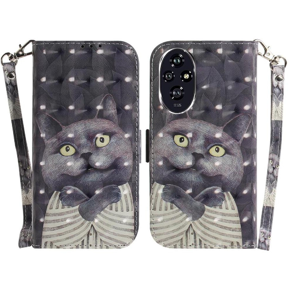 (C2) 3D Painted Protective Case For Honor 200 5G Wallet Lanyard Pu Leather Card Slots Magnetic Closure 764563586820