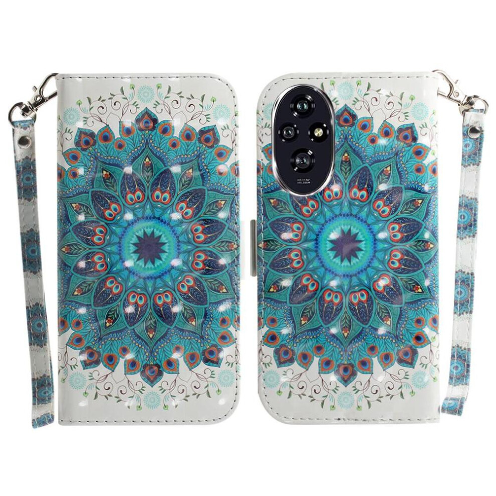 (C3 ) 3D Painted Protective Case For Honor 200 5G Wallet Lanyard Pu Leather Card Slots Magnetic Closure 764563586837
