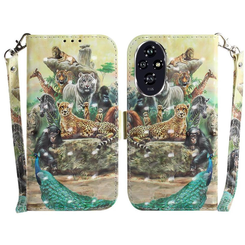 (Ohter) 3D Painted Protective Case For Honor 200 5G Wallet Lanyard Pu Leather Card Slots Magnetic Closure 764563586844