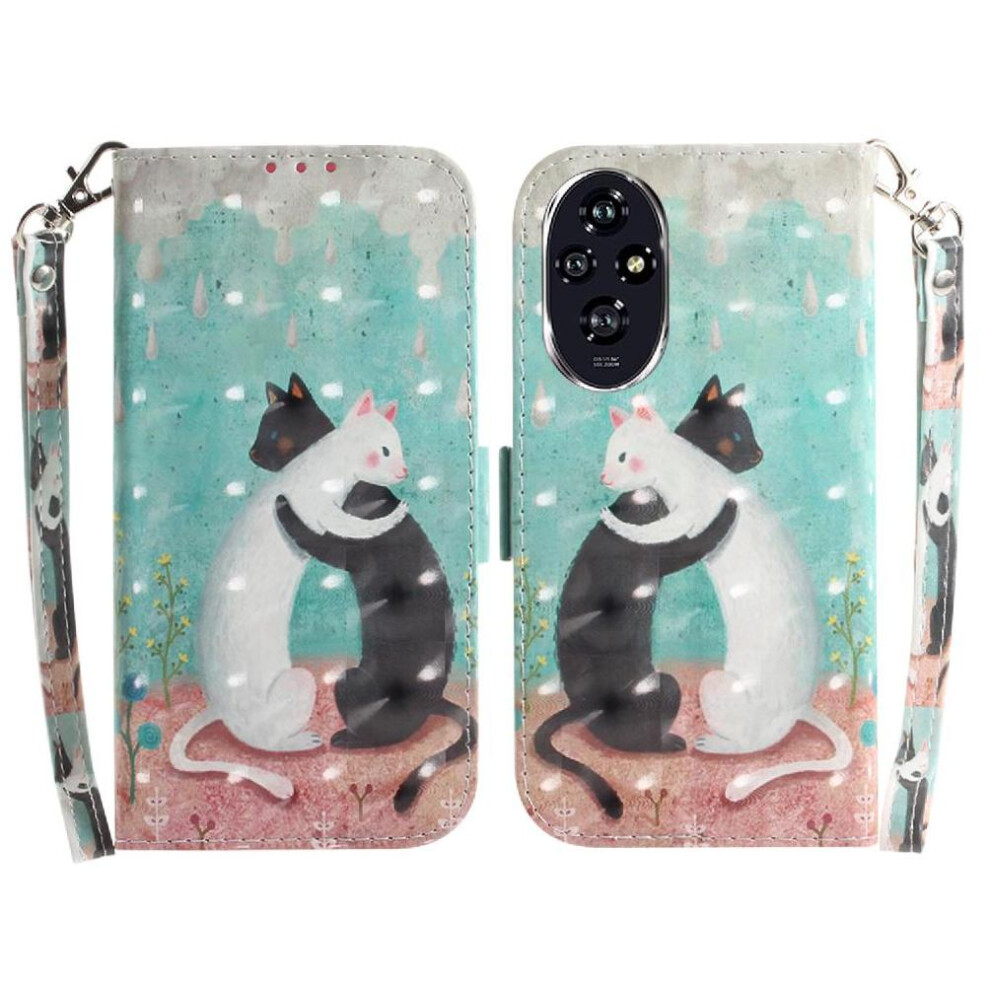 (C9 ) 3D Painted Protective Case For Honor 200 5G Wallet Lanyard Pu Leather Card Slots Magnetic Closure 764563586899