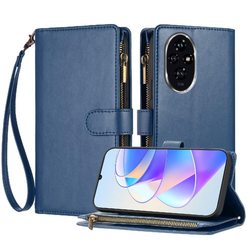 (Blue) Case For Honor 200 Pro Card Slots Folio Flip Wallet Zipper Pu Leather Handbag Cover Blue 764563586936