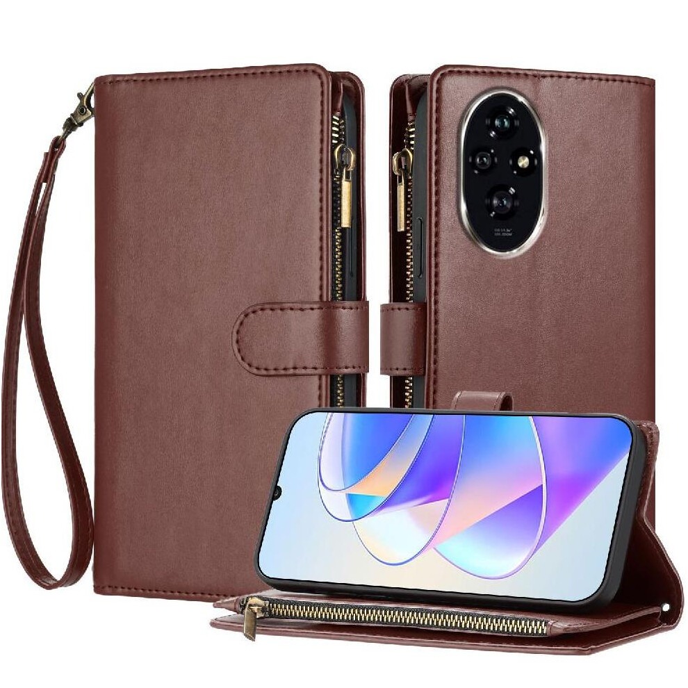 (Brown) Case For Honor 200 Pro Card Slots Folio Flip Wallet Zipper Pu Leather Handbag Cover Brown 764563586950