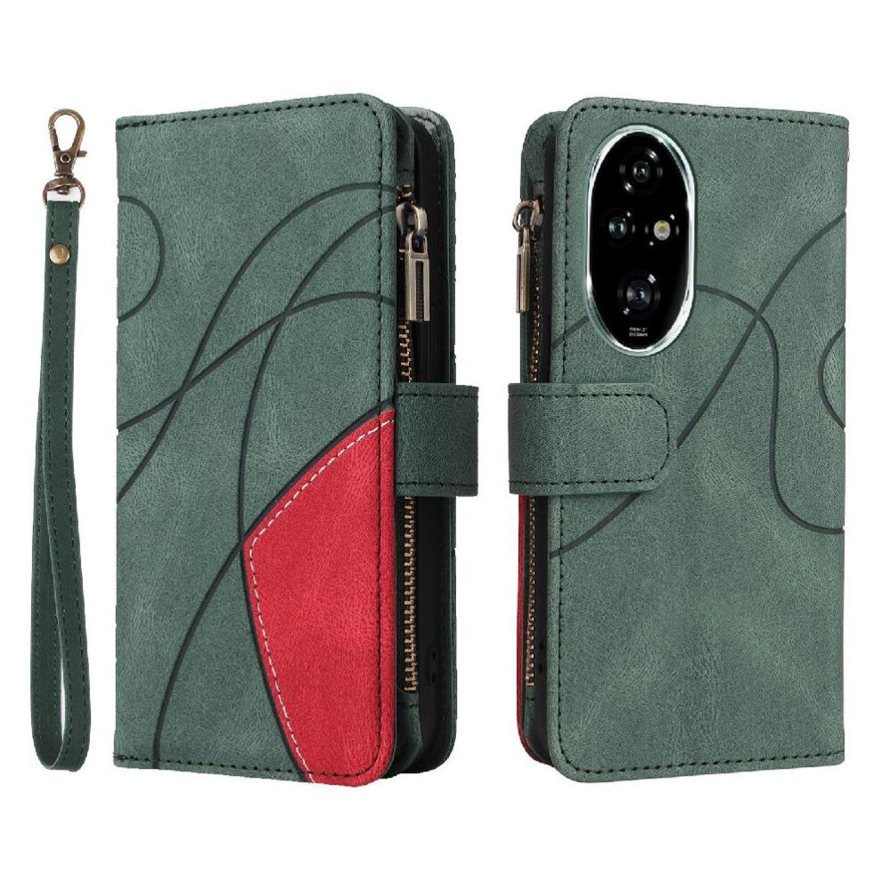 (Green) Case For Honor 200 Pro Two-Color Stitching With Card Slot Stand Kickstand Protective Zipper Wallet Style Nine Card Slots Green 764563588176