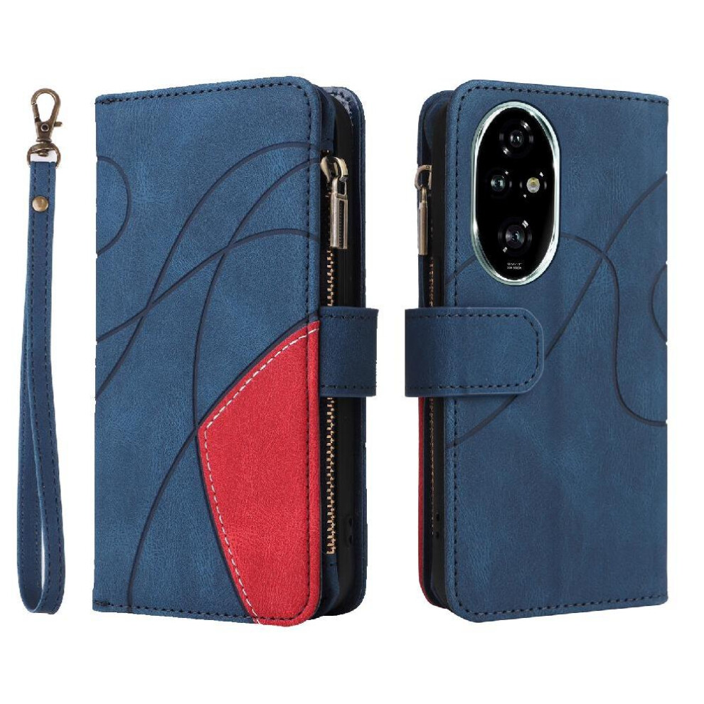 (Blue) Case For Honor 200 Pro Two-Color Stitching With Card Slot Stand Kickstand Protective Zipper Wallet Style Nine Card Slots Blue 764563588183