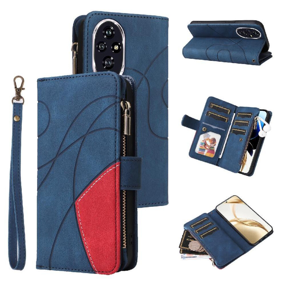 (Blue) Case For Honor 200 Zipper Wallet Style With Card Slot Stand Kickstand Protective Two-Color Stitching Nine Card Slots Blue 764563588299