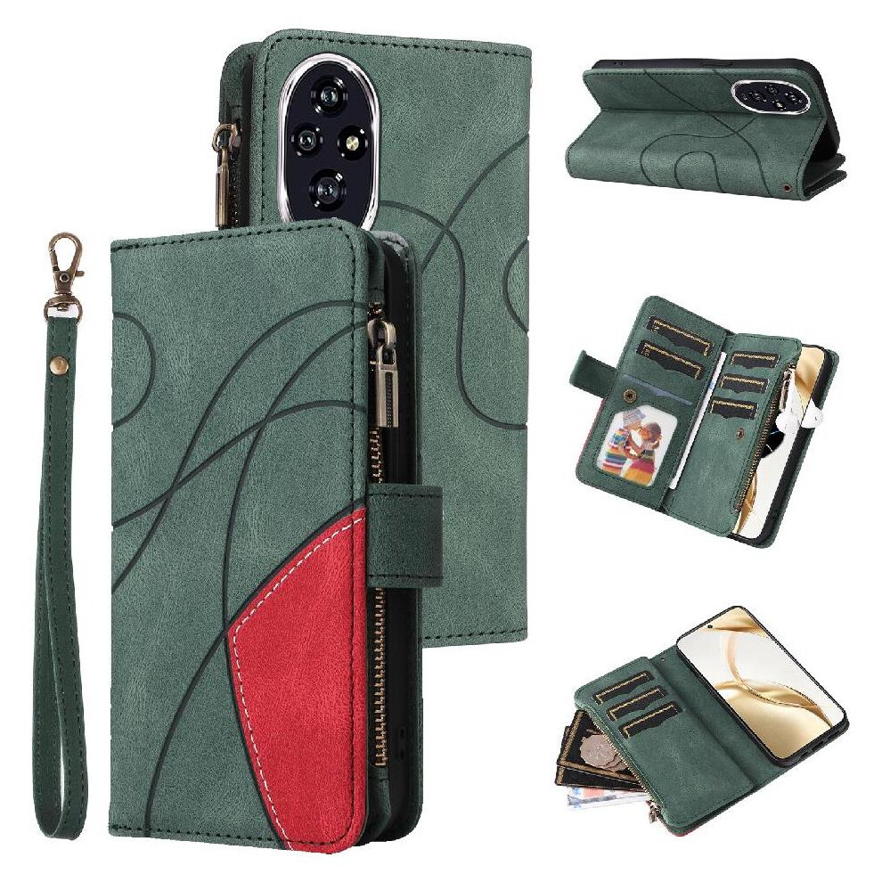 (Green) Case For Honor 200 Zipper Wallet Style With Card Slot Stand Kickstand Protective Two-Color Stitching Nine Card Slots Green 764563588282