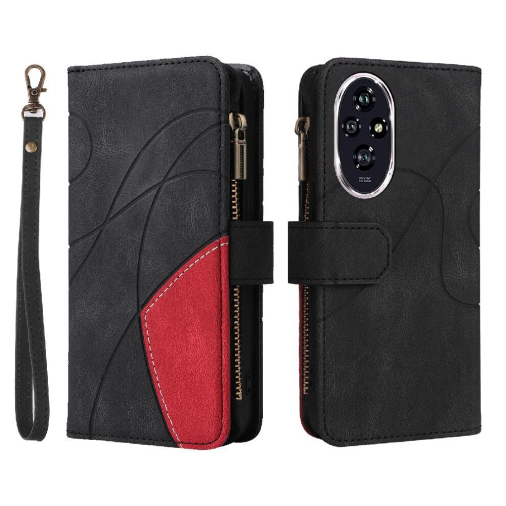 (Black) Case For Honor 200 Zipper Wallet Style With Card Slot Stand Kickstand Protective Two-Color Stitching Nine Card Slots Black 764563588251