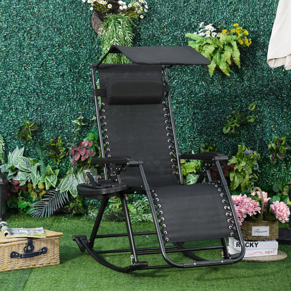 Outsunny Folding Recliner Chair Outdoor Lounge Rocker Zero-Gravity Seat Black
