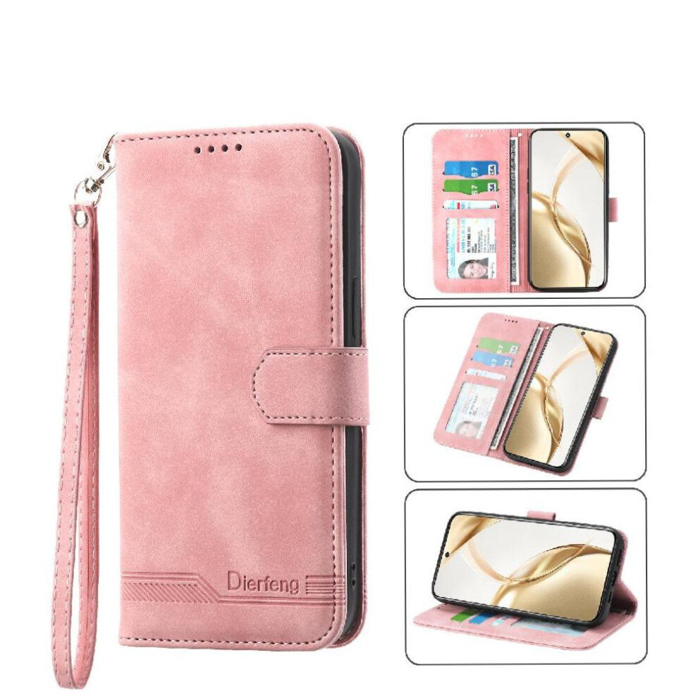(Pink) Flip Case For Honor 200 Magnetic Closure Wristband Card Slots Cash Pocket Premium Pink 764563588312