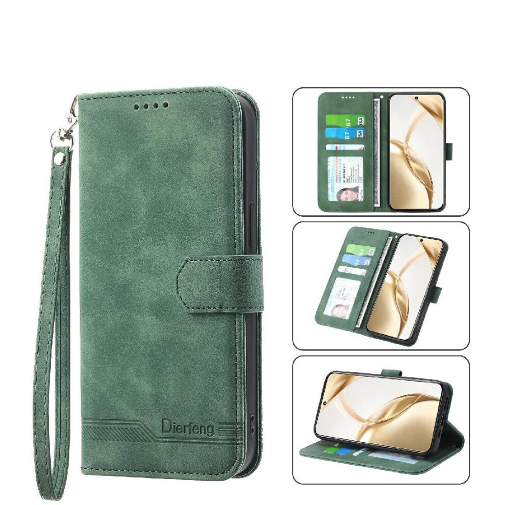 (Green) Flip Case For Honor 200 Magnetic Closure Wristband Card Slots Cash Pocket Premium Green 764563588336