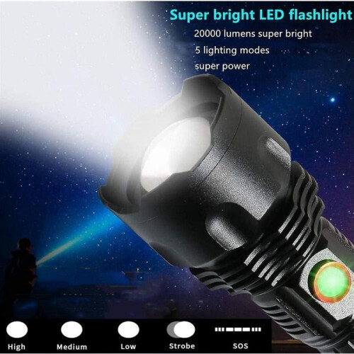 XHP70 LED Torch Rechargeable,  Super Bright Tactical Torch Zoomable 5 Modes Handheld Flashlight Wate 1