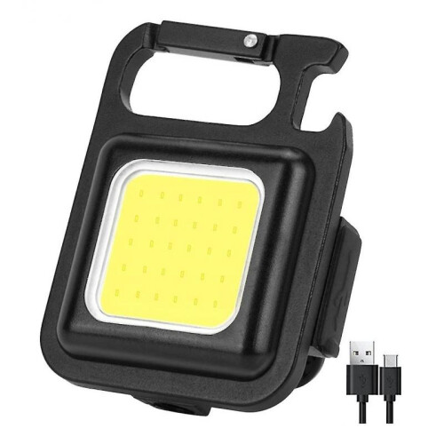 Small Portable Flashlight LED Work Light USB Mini Keychain Light (Black) (1 piece)