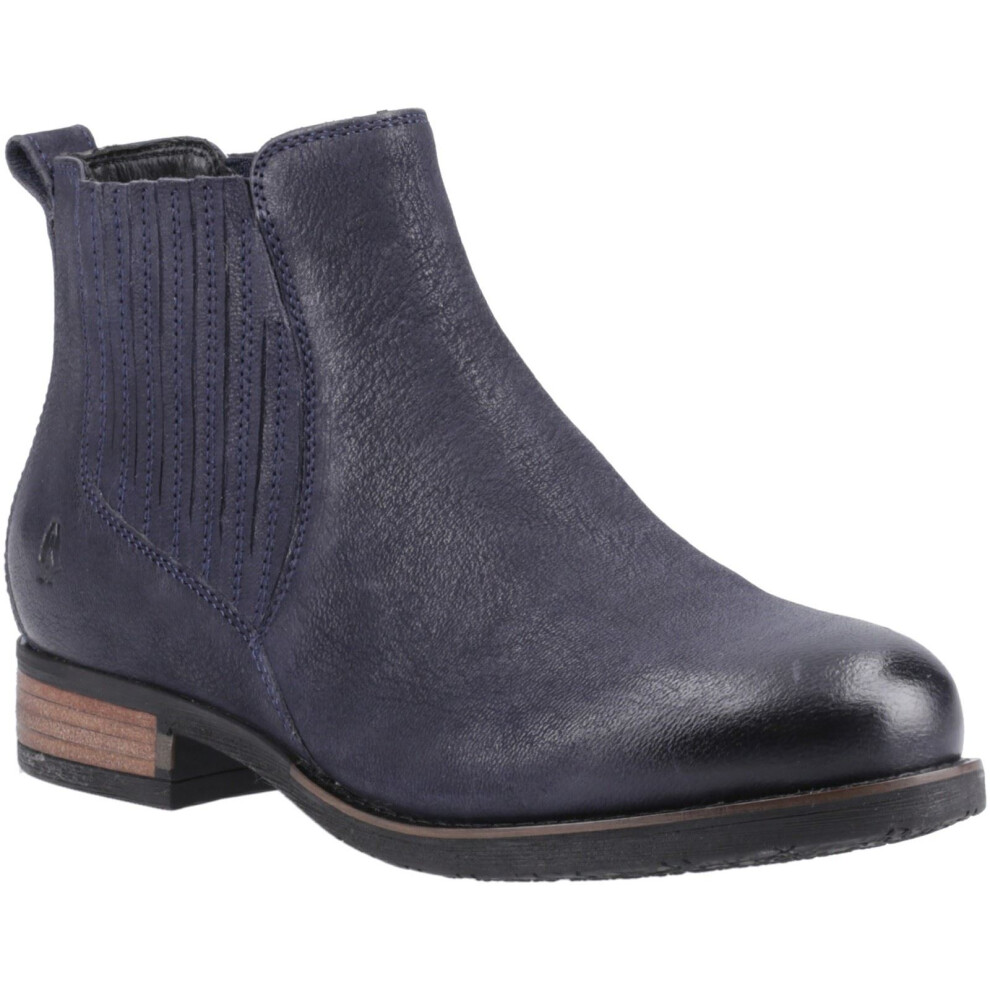 (Blue, 4 (Adults')) Hush Puppies Edith Leather Women's Navy Flat Chelsea Boots