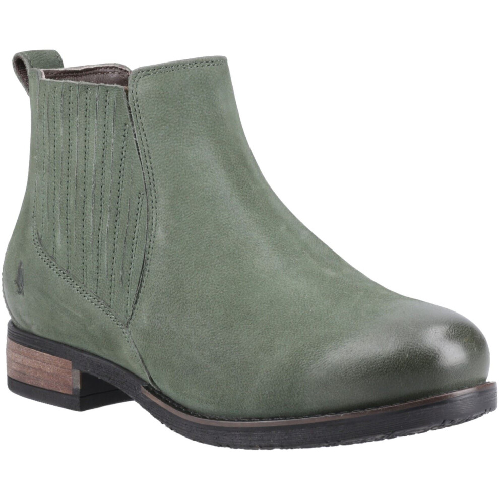 (Green, 4 (Adults')) Hush Puppies Edith Leather Women's Green Flat Chelsea Boots