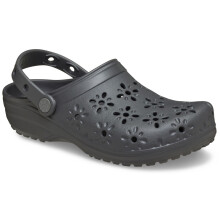(Black, 3 (Adults')) Crocs Classic Floral Cut Out Thermoplastic Black Sand Clogs