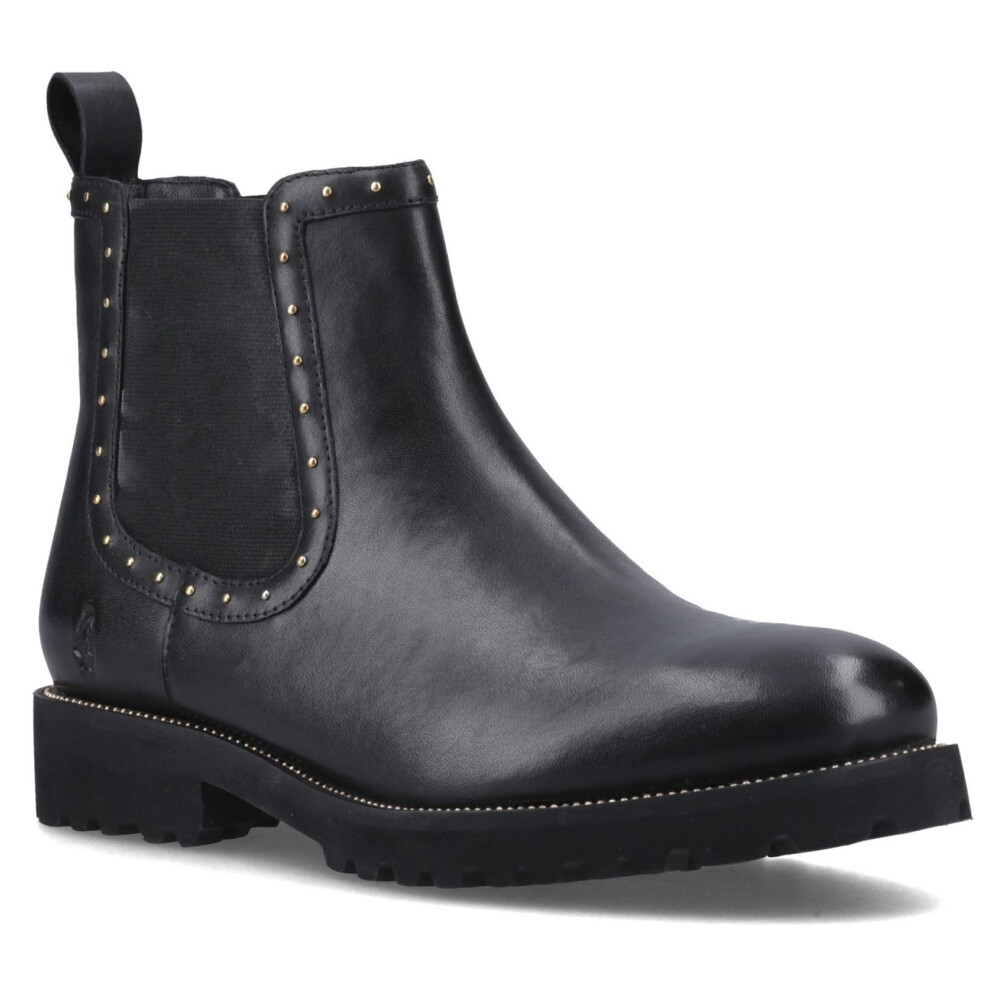 (Black, 6 (Adults')) Hush Puppies Gwyneth Leather Women's Black Flat Chelsea Boots