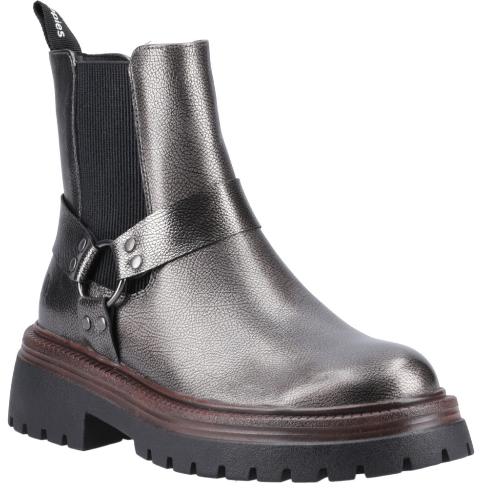 (Silver, 3 (Adults')) Hush Puppies Raye Leather Women's Pewter Flat Chelsea Boots