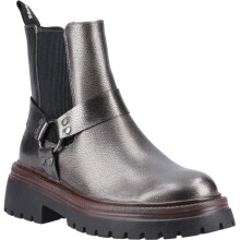 (Silver, 6 (Adults')) Hush Puppies Raye Leather Women's Pewter Flat Chelsea Boots