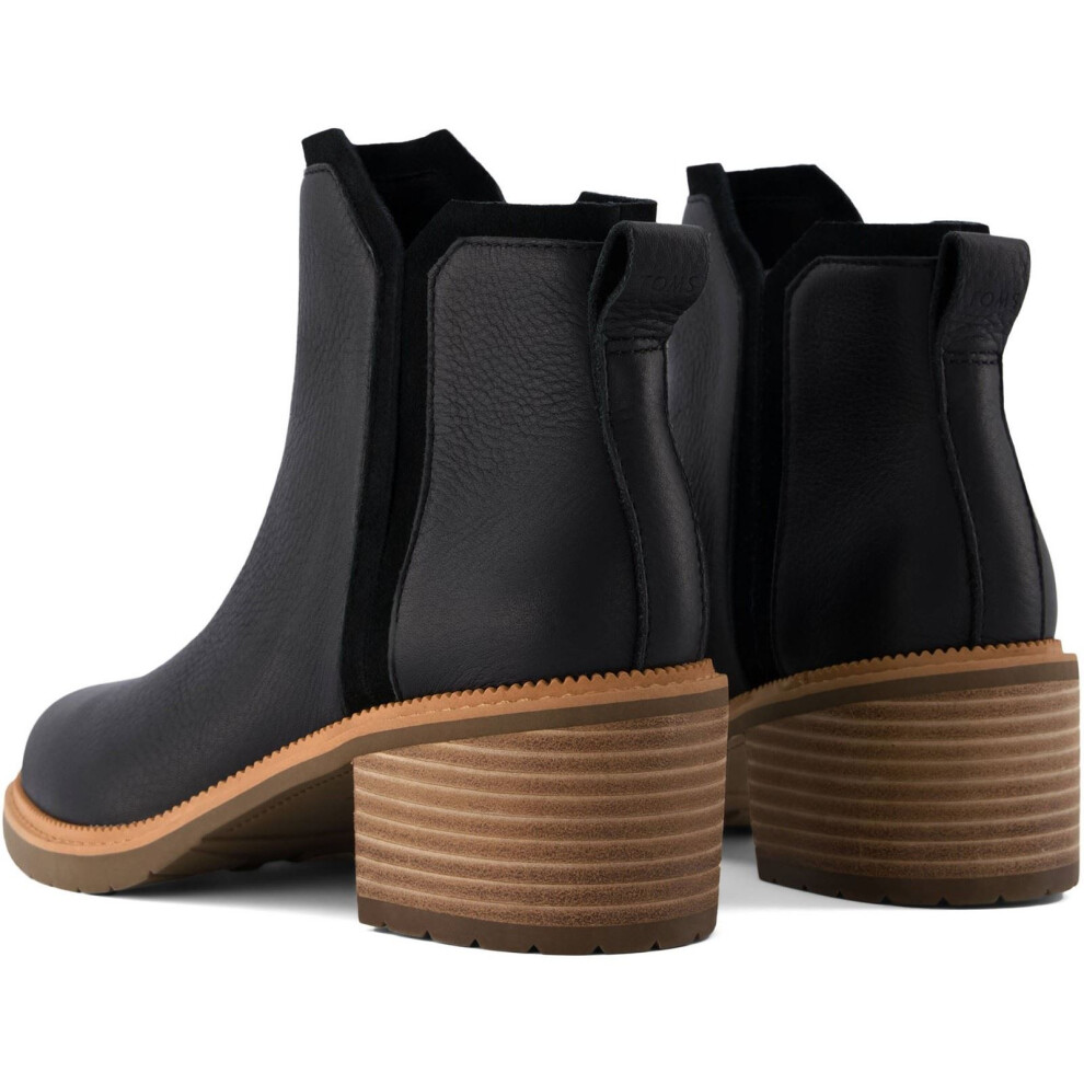 (Black, 4 (Adults')) TOMS Hailey Leather Women's Black Heeled Ankle Boots