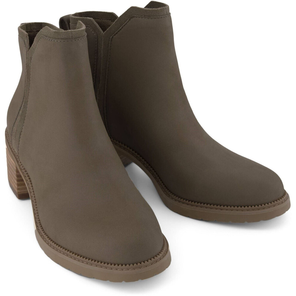(Green, 4 (Adults')) TOMS Hailey Leather Women's Canteen Heeled Ankle Boots