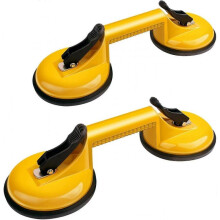 2 x Aluminum Double Suction Cup for Glass 100kg Capacity 120mm Yellow