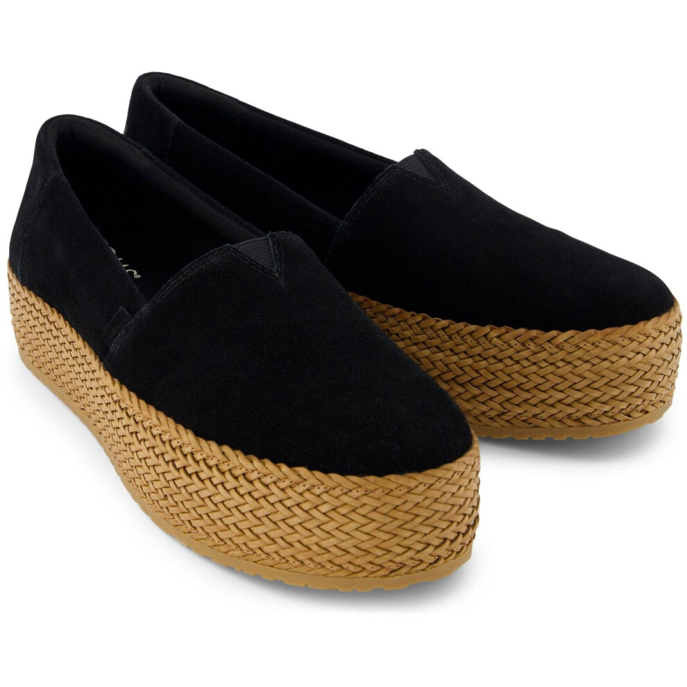 Toms (Black, 8 (Adults')) Valencia Leather Women's Black Espadrilles
