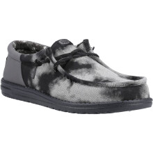 (Black, 9 (Adults')) HEYDUDE Wally Funk Overdye Cotton Men's Black/Granite Grey Moccasins Shoes