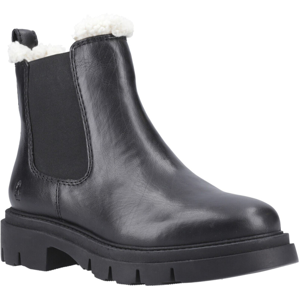 (Black, 5 (Adults')) Hush Puppies Raya Shearling Boot Leather Women's Black Flat Chelsea Boots