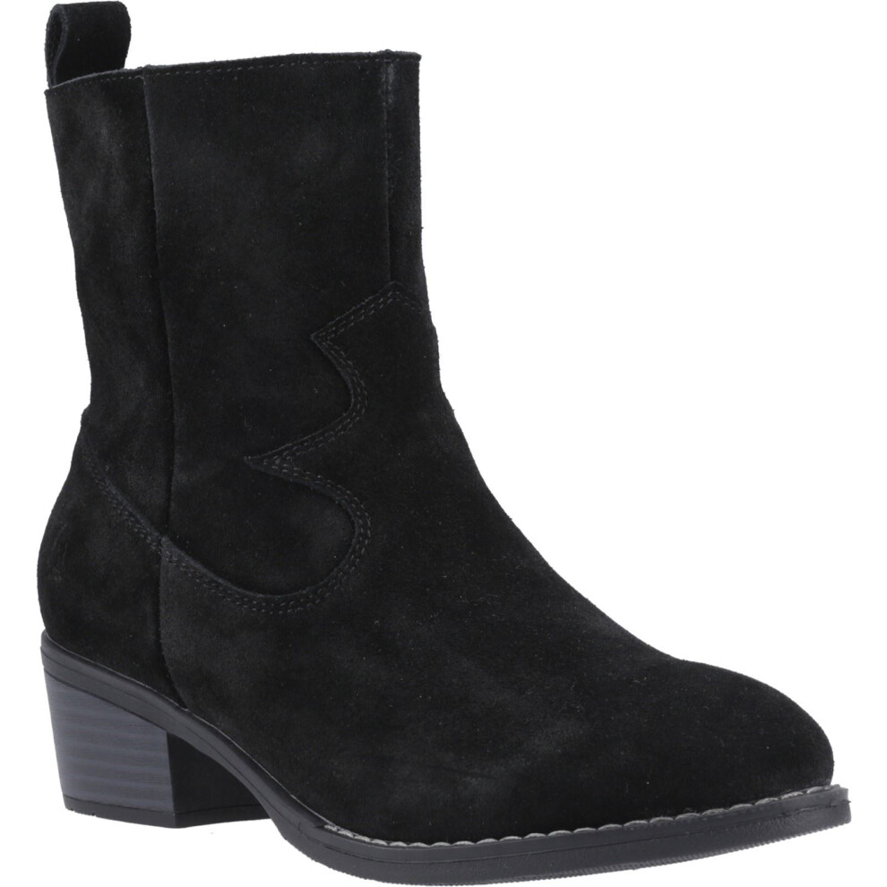 (Black, 8 (Adults')) Hush Puppies Ida Stitch Boot Leather Women's Black Heeled Ankle Boots