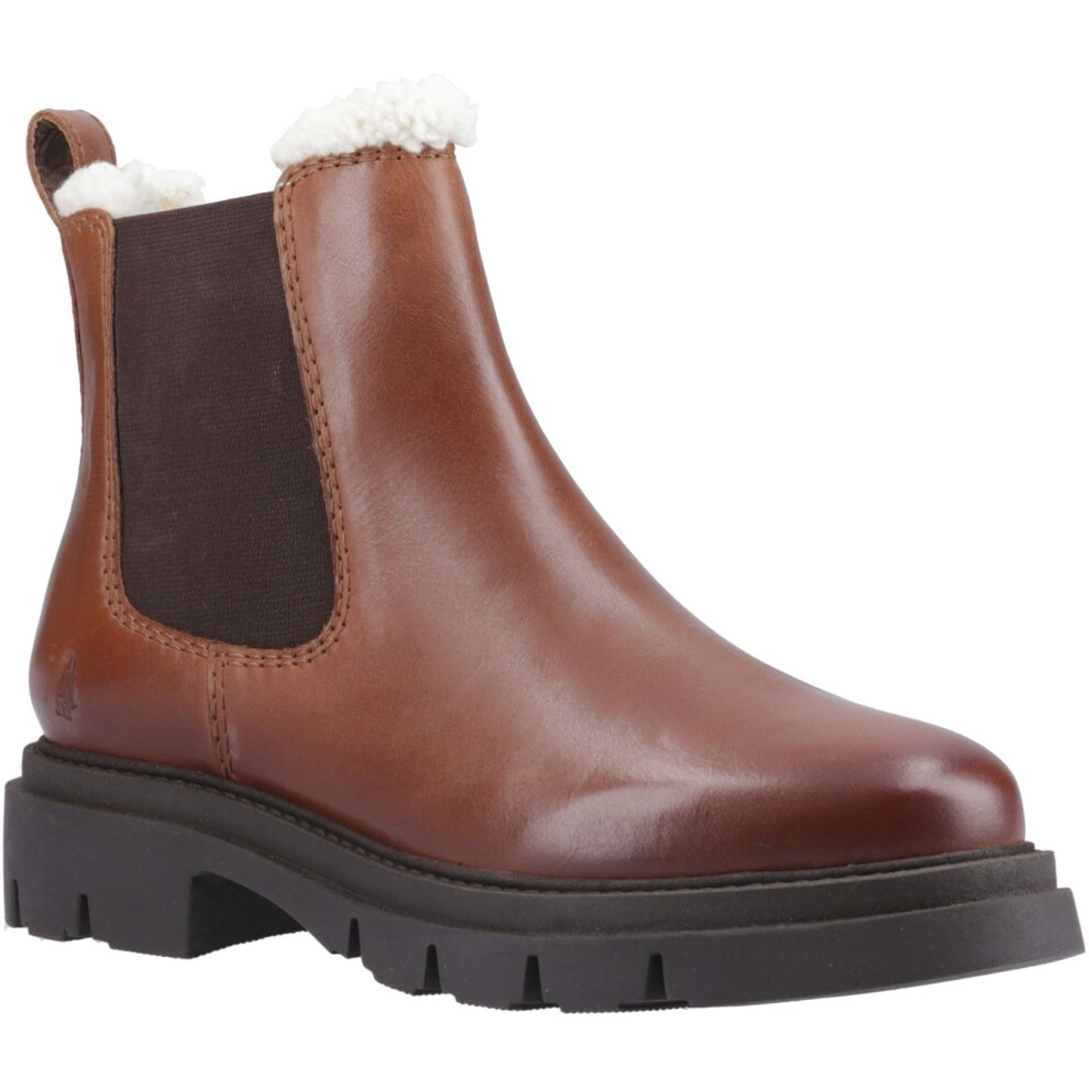 (Brown, 5 (Adults')) Hush Puppies Raya Shearling Boot Leather Women's Brown Flat Chelsea Boots