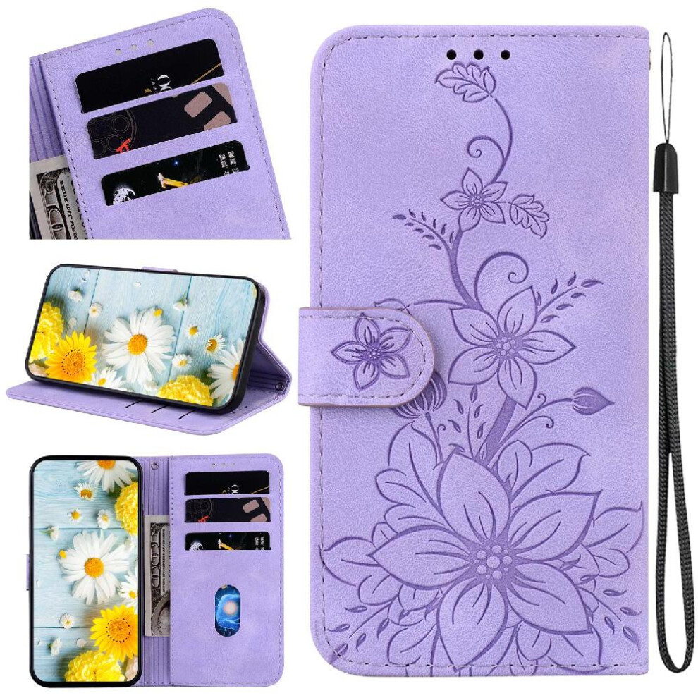 (Purple) Flip Case For Honor 200 5G Wallet Magnetic Kickstand Card Holder Embossed Lily Purple 764563590094