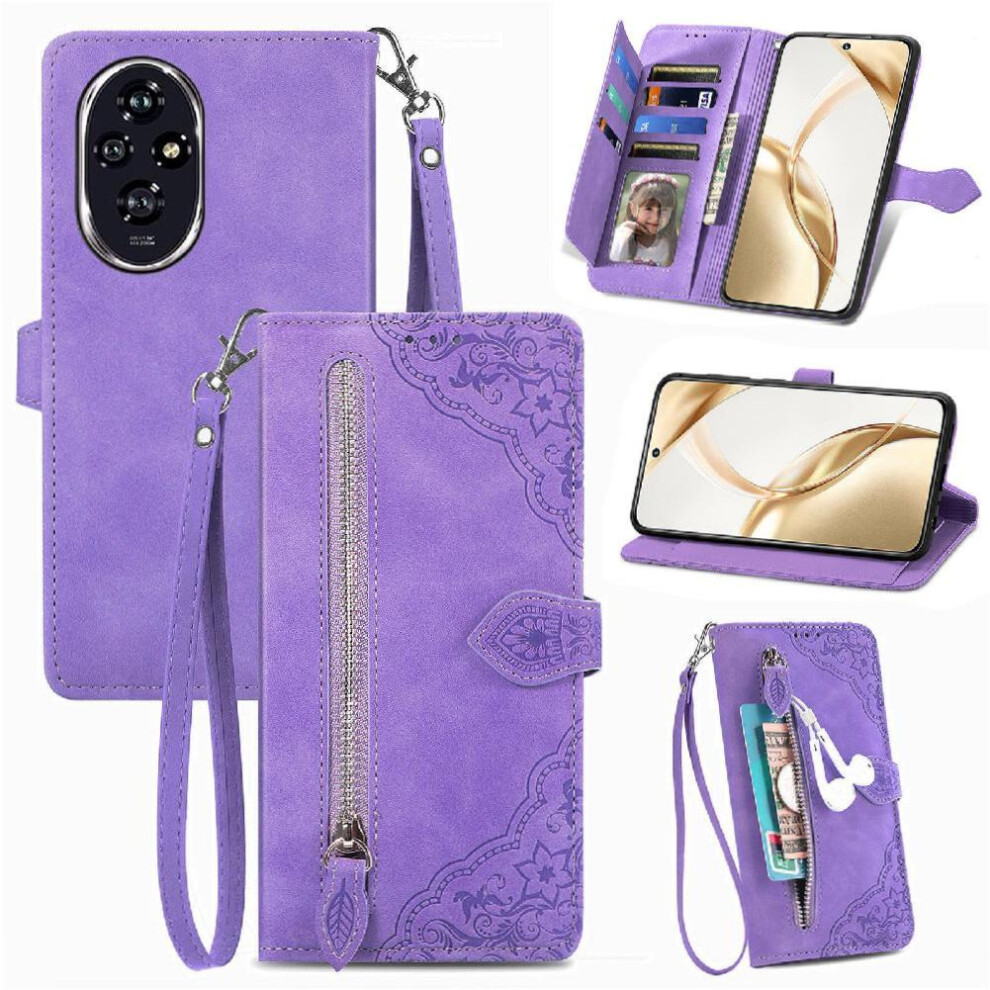 (Purple) Flip Case For Honor 200 Wallet Business Multi-Color Flip Zipper Style Multi-Card Slot Purple 764563590926