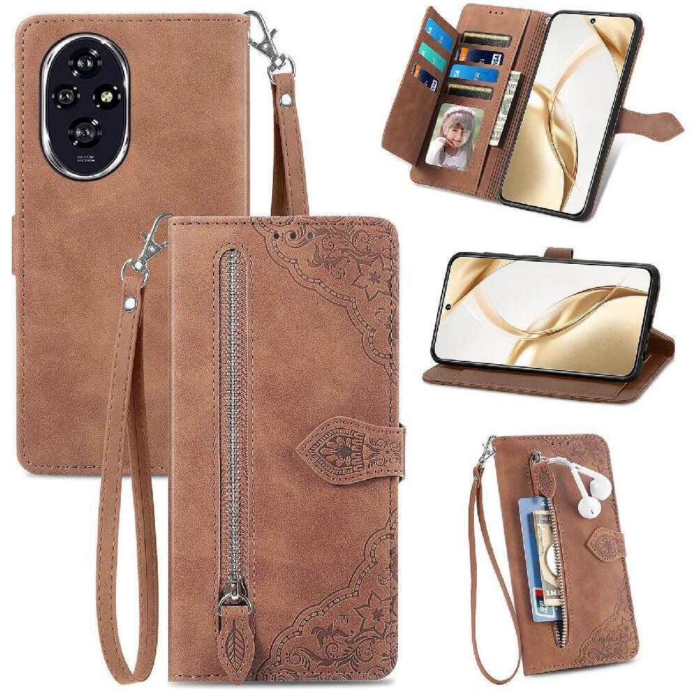 (Brown) Flip Case For Honor 200 Wallet Business Multi-Color Flip Zipper Style Multi-Card Slot Brown 764563590933