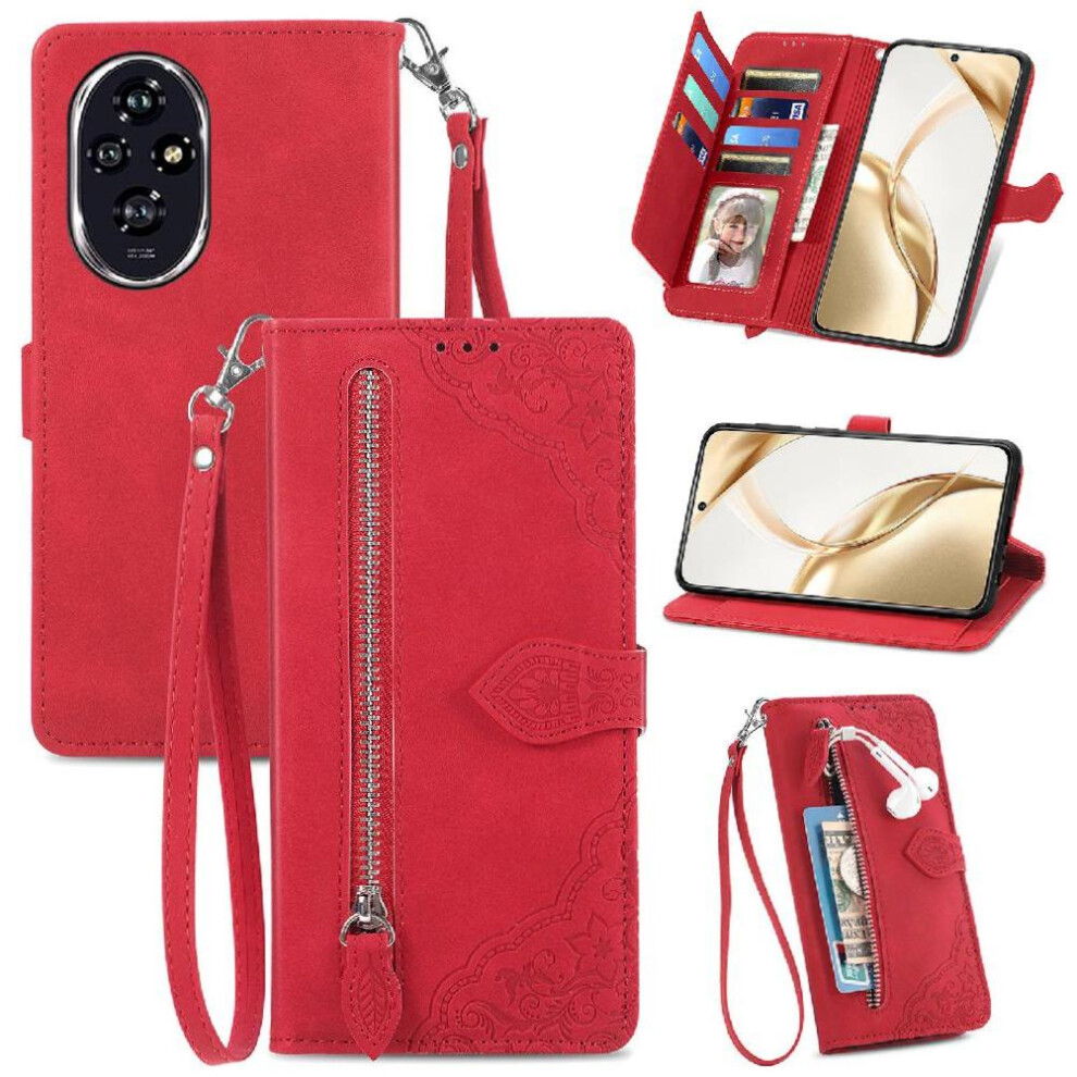 (Red) Flip Case For Honor 200 Wallet Business Multi-Color Flip Zipper Style Multi-Card Slot Red 764563590902