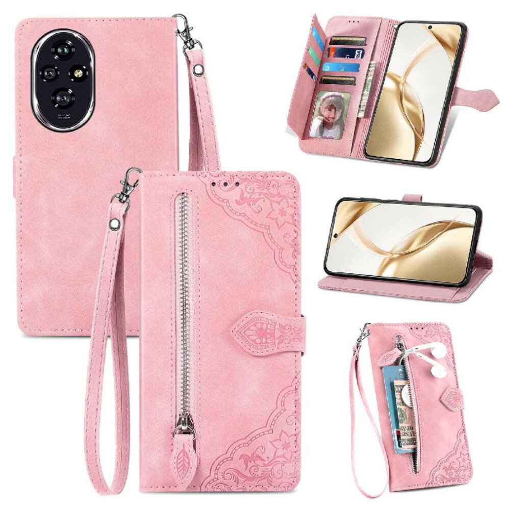 (Pink) Flip Case For Honor 200 Wallet Business Multi-Color Flip Zipper Style Multi-Card Slot Pink 764563590896