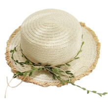 (Khaki, One size) Straw Hat Fisherman Hat Leaf Decro For Sun Hat Surprise Gift For Parent-child