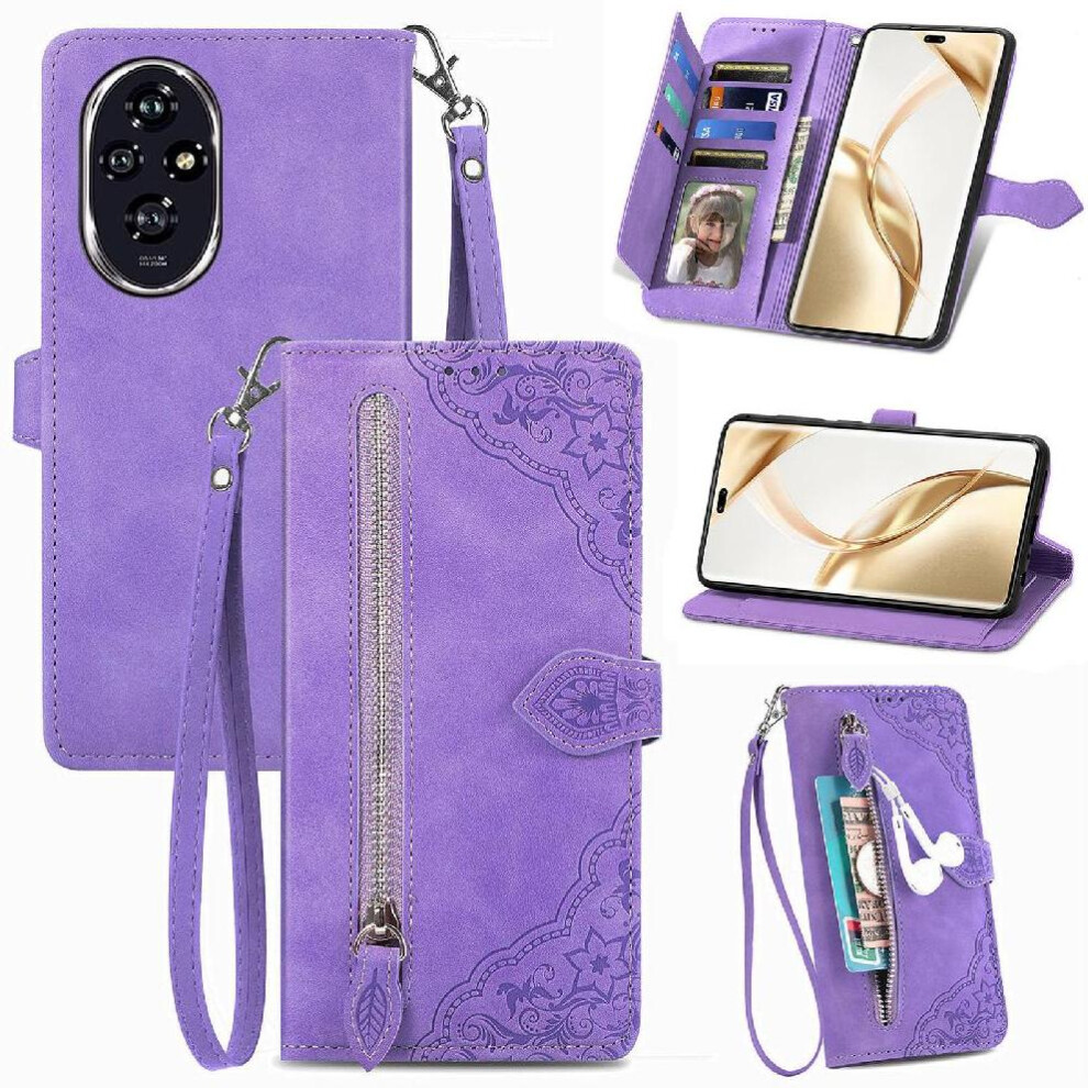 (Purple) Flip Case For Honor 200 Pro Multi-Card Slot Business Wallet Multi-Color Flip Zipper Style Purple 764563590971