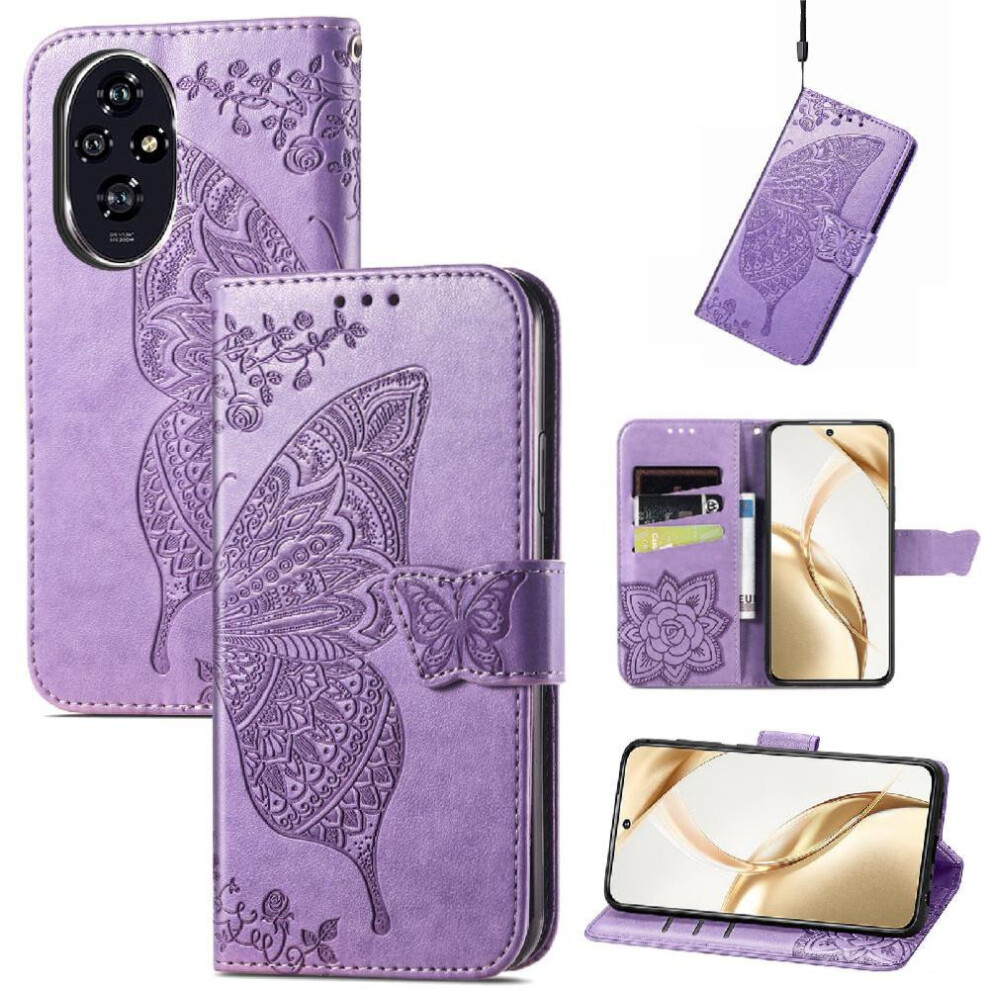 ( Violet) Flip Case For Honor 200 Wing Butterfly Wallet Business Multi-Color Light 764563591312