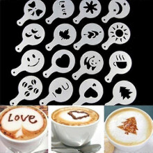 (As show, One size) 16pcs Coffee Latte Art Stencils Templates Coffee Accessories