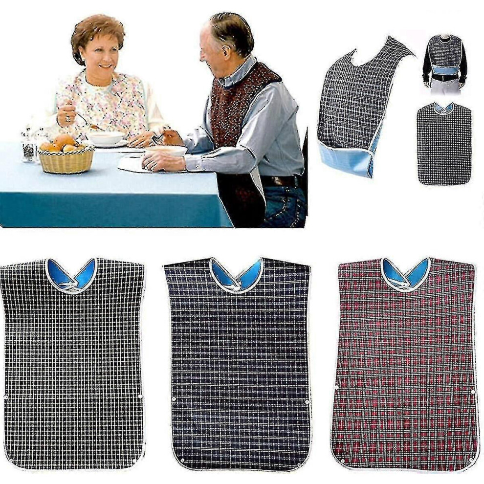 Kikidex (As Show, One Size) 3 Pack Adult Bibs With Crumb Catcher - Washable Adult Dining Bib, Large Adult