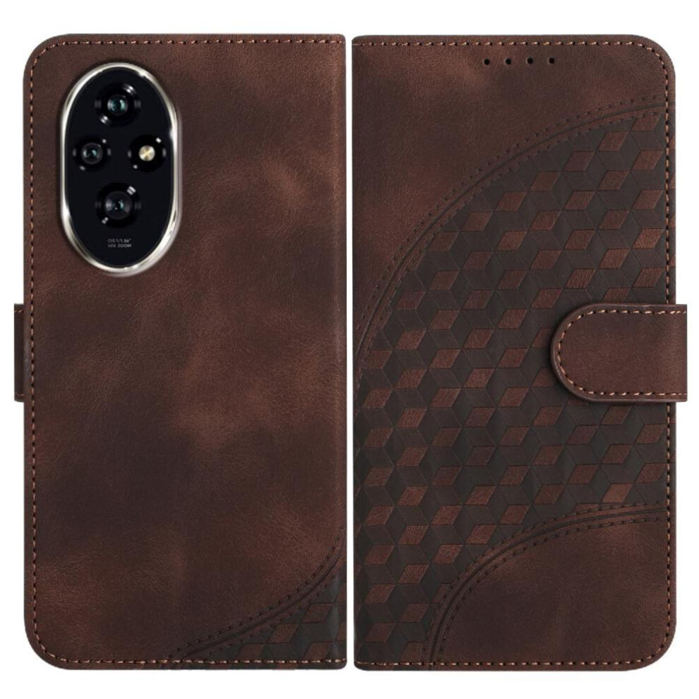 (Brown) Flip Case for Honor 200 Geometric Pattern Shockproof Leather Case Pu Leather Flip Cover Flip Business Magnetic Card Holder-image-OPC-PHM7SKB-NEW