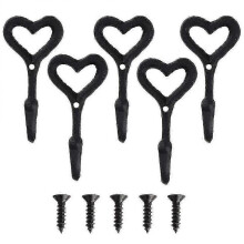 5 Pack Heart Shaped Hooks Decorative Hooks Heart Shaped Wall Hooks Cast Iron Coat Hooks