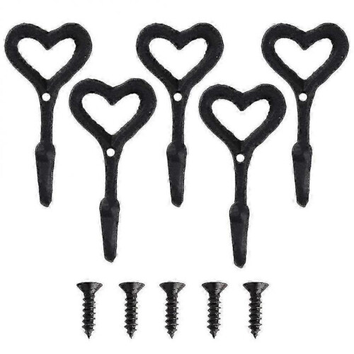 5 Pack Heart Shaped Hooks Decorative Hooks Heart Shaped Wall Hooks Cast Iron Coat Hooks