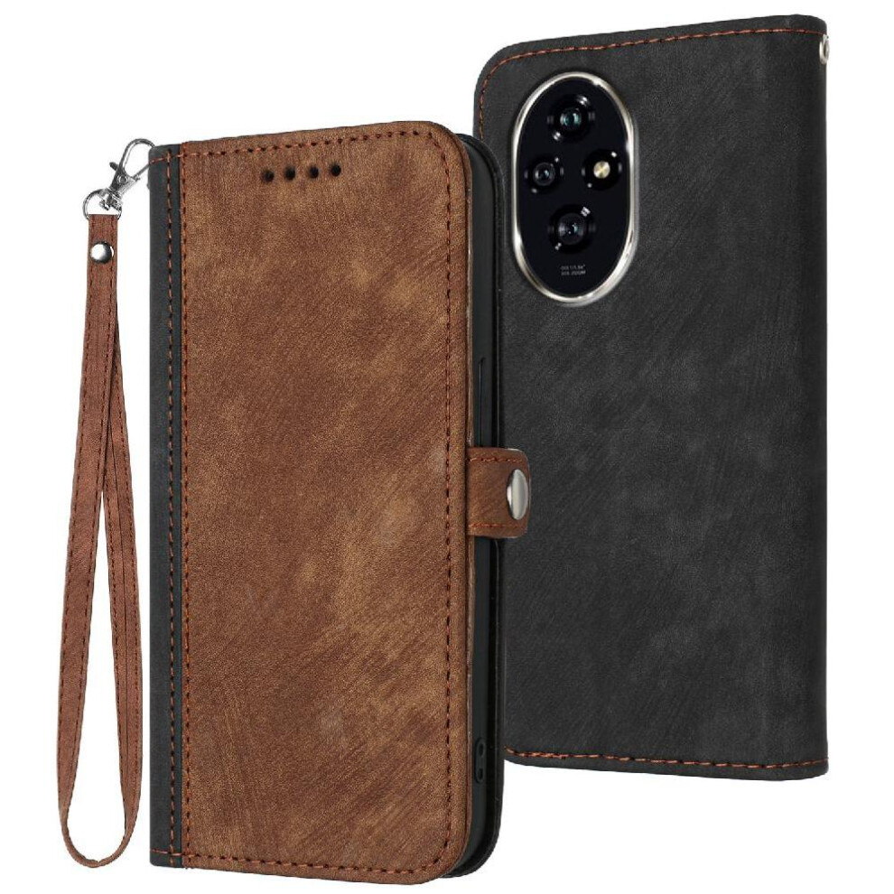 Photos - Case   for Honor 200 Pro Flip Folio Book with Card Slot Stand Pu Leather Magnetic Closure Kickstand Protective Wallet(Brown)